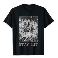 Stay Lit Witches Funny Pagan Occult T-Shirt Cute Birthday Tops Tees Cotton Top T-Shirts For Men Cosie Christmas Clothing S