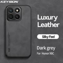 KEYSION Luxury Retro PU Leather Case for Honor X8c Soft Silicone+PC Shockproof Phone Back Cover for Huawei Honor X8c for Honor X8c tamsiai pilka spalva