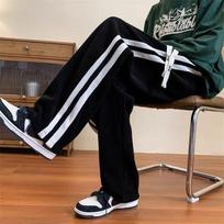 Vyriškos madingos retro dryžuotos plačios kojos žiemos kelnės XXXL juoda
