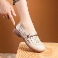 Women's Hollow Lace Up Shoes Women's Comfortable Ballet Flat Shoes Breathable Non Slip Hollow Hole Shoes Sandals Summer Soft 38 smėlis