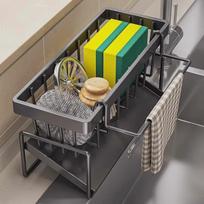Nerūdijančio plieno virtuvės kriauklės organizatorius kempinėms ir plovikliui Standard - Gun Gray with Slope Drain Basket