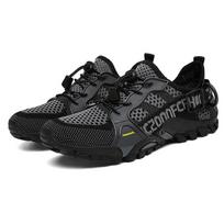 Men's Summer New Mesh Soft Soled Upstream Shoes Platform Breathable Water Shoes Large Casual Hiking Sneakers Shoes for Women 36 tamsiai pilka spalva