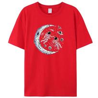 Bitcoin Crypto BTC To The Moon T Shirt Men 100% Cotton T-shirt Streetwear Tshirt Short Sleeve Astronaut Cryptocurrency Tees Tops S red