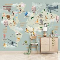 3d Cartoon Wallpaper World Map Wallpaper Children's Living Room Bedroom Background Wall Mural 200 cm(W) x 140 cm(H)