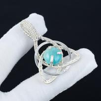 Natura Amazonite Gemstone Silver Pendant in 925 Sterling Silver- Handmade Design, Celtic Family Knot Wire Wrapped Everyday Jewelry, Wadding Gifts 2.16" mėlyna