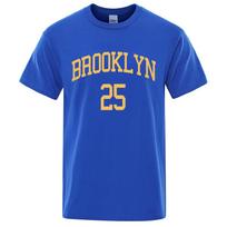 „Brooklyn 25 City“ geltonų raidžių prabangūs vyriški marškinėliai, laisvalaikio, kvėpuojantys marškinėliai, dideli medvilniniai trumpomis rankovėmis. S blue