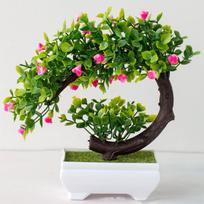 Artificial Plants Bonsai Simulated Tree Potted Plants Fake Flowers Table Potted Ornaments One Size rožinė