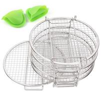 Stackable Dehydrator Rack Stainless Steel Drying Rack with Anti Scalding Gloves Fit for Ninja Foodi gray