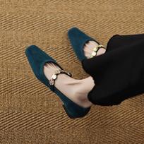 Krazing Pot Suede Spring Summer Size 41 Low Heels Office Lady Metal Decorations Women Square Toe Shallow Pumps 35 mėlyna