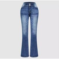Women Jeans Denim Pants Long Flare Pant Casual Regular Slim Fit Straight Trousers Elegant Splice High Waist 2025 Spring Autumn S mėlyna