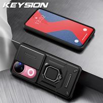 KEYSION Shockproof Armor Phone Case for VIVO V50 5G Slide Camera Lens Protection Ring Stand Phone Back Cover for VIVO V50 5G for VIVO V50 juoda
