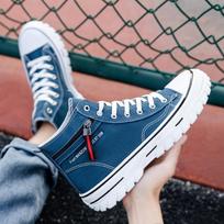 Breathable Canvas Shoes Men's High-top Student Shoes, Tide Hong Kong Style Men's Shoes Korean Version of The Fashion Casual Shoes 39 mėlyna