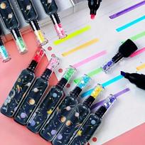 6pcs Cute Planet Wine Bottle Mini Fluorescent Highlighter Marker Pen, Drawing Writing Tool, Office Back-to-School Season 6pcs