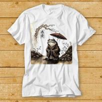 230 Gsm 100% Cotton Japanese Frogtoad Matsumoto Hoji Rainy Day Poster T Shirt Cult Movie Retro Vintage Top Tee 2440 XXS balta