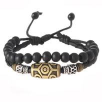 Retro Punk Style Men's Wax Rope Pendant Necklace & Beaded Bracelet Set