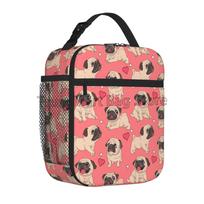 Cute Cartoon Pink Pug Lunch Box Reusable Insulated Totes Lunch Bag Thermal Cooler for Boy Girls School Women Beach Picnic Travel 26x21x11CM juoda