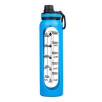 Stiklinė vandens gertuvė su silikoniniu apvalkalu ir laiko žyma 1000ml Neperšlampamas borosilikatinis vandens puodelis sportui, fitnesui, biurui Be BPA Karštiems ir šaltiems gėrimams Dovanų mėlyna