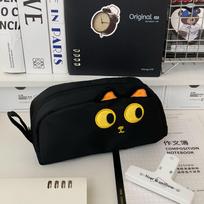 New Fashion Pencil Case for Kids Cute Cartoon Embroidery Capybara Kitten Pencil Pouch Large Capacity Stationery Storage Bag black