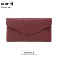 Nauja RFID itin plona moteriška ilga piniginė-vokelis su sagtimi, lychee rašto delninukė, didelės talpos, su daugybe kortelių skyrelių, monetų piniginė, moteriška piniginė brown