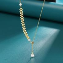 Wheat ears Leaf Pearl Necklace Female Tide ins Cold Wind Niche Tassel Simple Clavicle Chain
