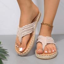 Lightweight Women's Beach Flip Flops 2024 Summer Outdoor Clip Toe Canvas Slippers Women Casual Non-Slip Flat Heels Slides Woman 36 mėlyna