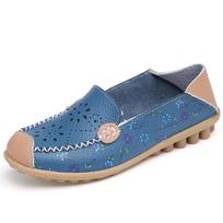 889 Women genuine leather shoes casual slip-on ballet women Flats Cut out Floral printing moccasins Ladies shoes white Summer 4