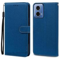 G34 Case For Motorola G34 5G Case Wallet Leather Flip Cover For Moto G34 5G Phone Case Book Stand Wallet Cover Coque Fundas For Motorola G34 5G tamsiai mėlyna spalva