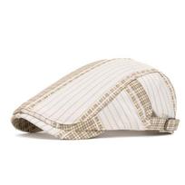 Beret British Retro Color Block Peaked Cap Women's Summer Plaid Newsboy Cap chaki