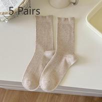 5 Pairs of Female Autumn/winter Ballet Style Lace Mid Tube Pile Socks 5 Pairs chaki