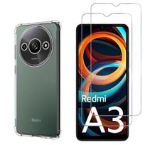 Shockproof Case for Xiaomi Redmi A3 and 2 Tempered Glass Screen Protector Film Phonillico® skaidri