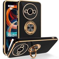 Coque pour Xiaomi Redmi A3 - Antichoc - Silicone Liquide - Support Bague 360° - Noir