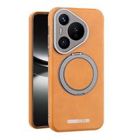 New Luxury Business Case For Huawei Pura 70 Pro+ Plus Ultra Leather Cover With 360 Rotation Metal Magnetic Ring Stand Shockproof Huawei Pura 70 Ultra šviesiai ruda spalva