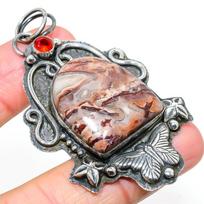 Laguna Lace Agate,Garnet 925 Sterling Silver Jewelry Pendant 2.68  Q9E50