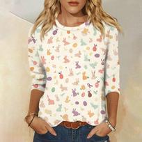 3/4 Sleeve Tops For Women T-Shirt Casual Print Tops T Shirt Round Neck Pullover Blouse L smėlis