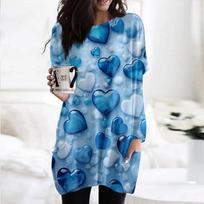Women's Valentine's Day Love Heart Print Fashion Casual Long Sleeve Round Neck Top L mėlyna