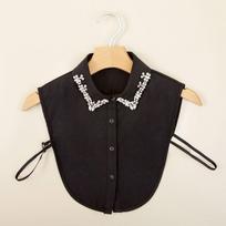 Women's Rhinestone Faux Collar Chiffon Blouse M One Size juoda