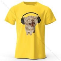 Kawaii Cat Harajuku Printed 100% Cotton T-Shirt, Soft & Breathable Round Neck Short Sleeve Tee, Unisex Cute Style XXXXL geltona