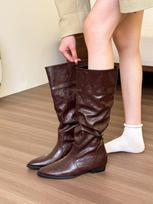Soft waxy and easy to wear! Milky white wrinkled inner height-increasing boots children's low-heeled thick-heeled Martin boots 35 ruda