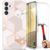 Case - Booling - for Samsung Galaxy S24 - Pink Marble - Silicone - 2 Free Tempered Glasses rožinė