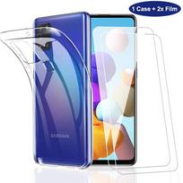 Case for Samsung Galaxy A21S - Transparent - 2x Tempered Glass - Shockproof - Flexible - Unisex skaidri