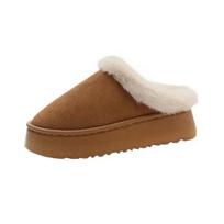 Women Winter Fluffy Faux Fur Snow Boots Female Chunky Platform Slippers Woman Thick Sole Plush Warm Non Slip Cotton Padded Shoes 36-37 ruda