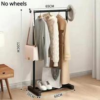 Movable Clothes Drying Rack Floor Stand Balcony Cloth Hanging Shelves With Wheels Metal No Slip Simple Living Room Coat Hanger beige