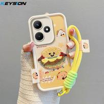 KEYSION Cartoon Cute Plush Embroidery Case for Infinix Hot 30i with Lanyard PU Leather Shockproof Phone Cover for Infinix Hot 30i X669C for Infinix Hot 30i