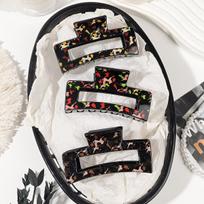 Hair Clips Set - Medium Matte Finish Clip for Thin Hair, Large Shiny Finish Clip for Women with Thick Hair - Leopard and Black