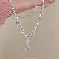 Biu Boom  Full Of Diamonds, Flash Water Droplets, Fringed Necklace, Light Luxury Design Choker Collarbone Chain, Neck Chain.