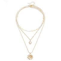 Accessories Pentagram Sunflower Diamond Element Clavicle Fine Chain Personalized Creative Three-Layer Pendant Necklace