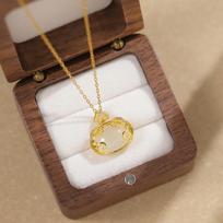 Ping An Ruyi Lock Necklace Female Guochao Chinese Style Literary And Retro Imitation Hetian Jade Long Life Lock Necklace
