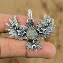 Mothers day Deal Sterling Silver Pear Natural Geode Agate Druzy Eagle Pendant