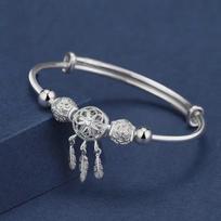 Douyin įkvėpta svajonių gaudyklė 999 prabos sidabrinė apyrankė moterims - unikalaus, prie visko derančio dizaino, puikiai tinkanti geriausioms draugėms Dream Catcher + Thick Silver Color Retention