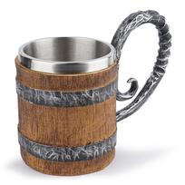 Medinė statinė Alaus puodelis Nerūdijančio plieno Kavos puodelis Vikingų stiliaus Vintažinis alaus puodelis Dvisienis gėrimo puodelis Helovino baro gėrimų indai 500ml
